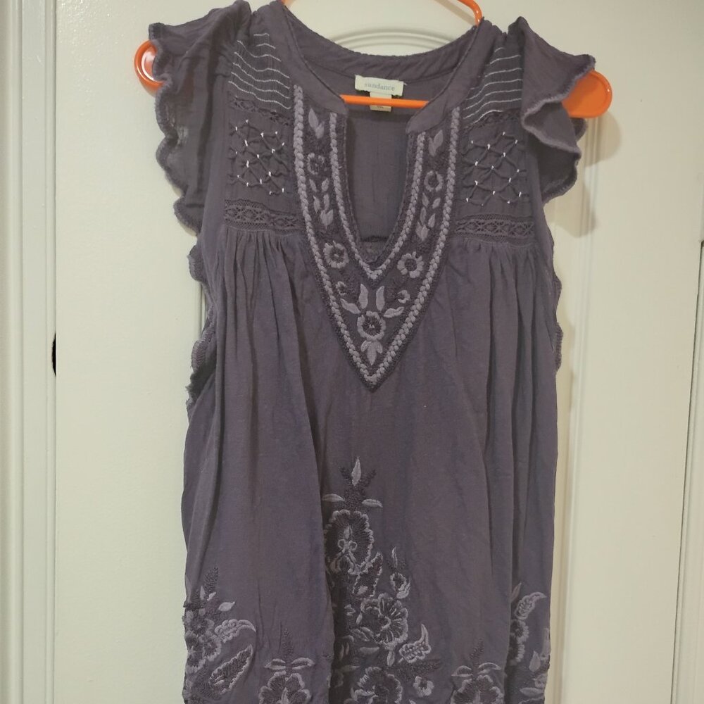 Sundance Purple Embroidered Short Sleeve Tee